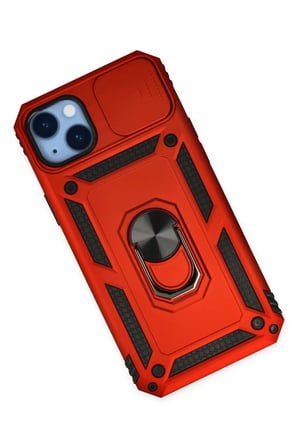 Newface Apple iPhone 14 Plus Kılıf Pars Lens Yüzüklü Silikon - Kırmızı