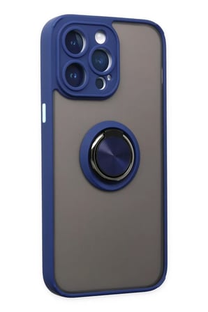 Newface Apple iPhone 14 Pro Max Kılıf Montreal Yüzüklü Silikon Kapak - Lacivert