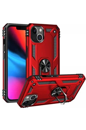 Newface Apple iPhone 14 Plus Kılıf Sofya Yüzüklü Silikon Kapak - Kırmızı