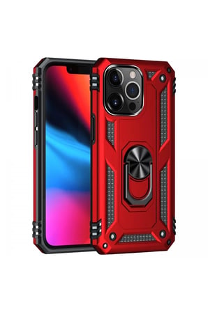 Newface Apple iPhone 14 Pro Kılıf Sofya Yüzüklü Silikon Kapak - Kırmızı