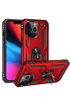 Newface Apple iPhone 14 Pro Kılıf Sofya Yüzüklü Silikon Kapak - Kırmızı