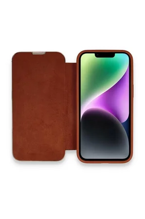 Newface Apple iPhone 14 Pro Kılıf Dolpin Kapaklı - Kahverengi
