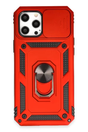Newface Apple iPhone 12 Pro Max Kılıf Pars Lens Yüzüklü Silikon - Kırmızı