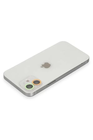 Newface Apple iPhone 12 Mini Renkli Kamera Lens Koruma Cam - Turuncu-Yeşil