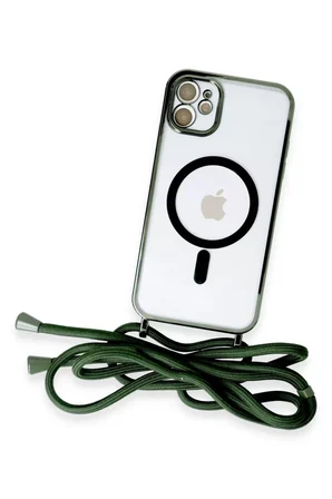 Newface Apple iPhone 11 Kılıf Divo Lazer Askılı Magsafe Kapak - Koyu Yeşil