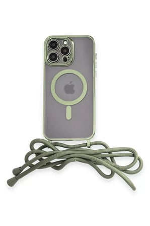 Newface Apple iPhone 12 Pro Max Kılıf Divo Lazer Askılı Magsafe Kapak - Koyu Yeşil