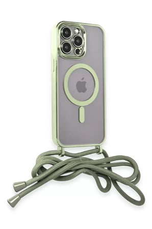 Newface Apple iPhone 12 Pro Max Kılıf Divo Lazer Askılı Magsafe Kapak - Koyu Yeşil