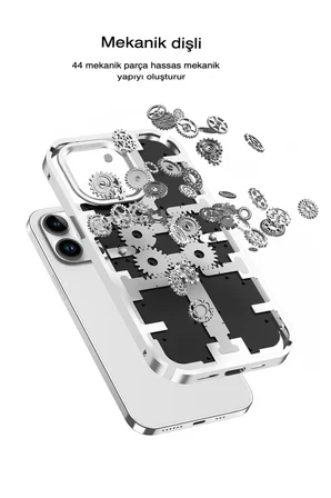 Newface Apple iPhone 14 Pro Max Kılıf Mekanik Bumper Kapak - Gümüş