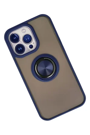 Newface Apple iPhone 15 Pro Max Kılıf Montreal Yüzüklü Silikon Kapak - Lacivert