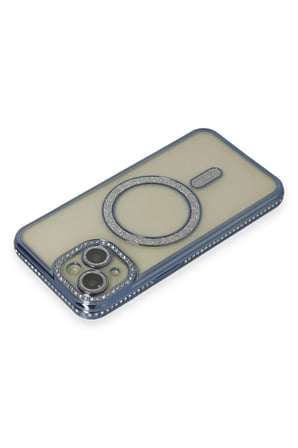 Newface Apple iPhone 15 Kılıf Joke Simli Magneticsafe Kılıf - Lacivert