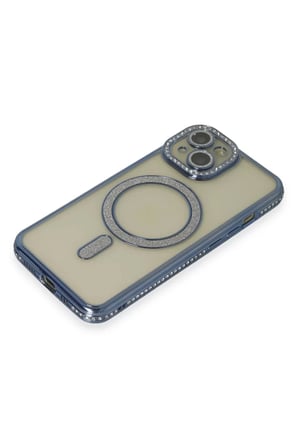 Newface Apple iPhone 15 Kılıf Joke Simli Magneticsafe Kılıf - Lacivert