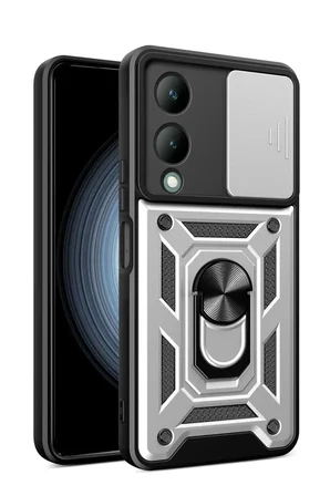 Newface Vivo Y17S Kılıf Pars Lens Yüzüklü Silikon - Gümüş