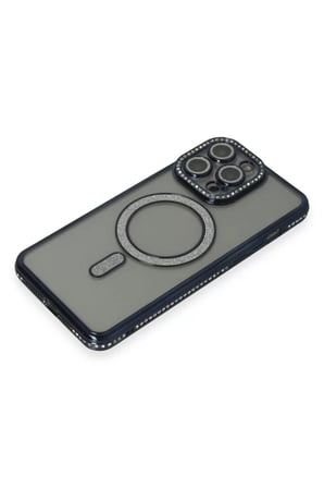 Newface Apple iPhone 14 Pro Kılıf Joke Simli Magneticsafe Kılıf - Lacivert