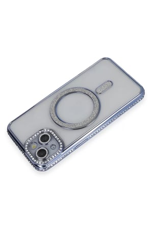 Newface Apple iPhone 13 Kılıf Joke Simli Magneticsafe Kılıf - Mavi