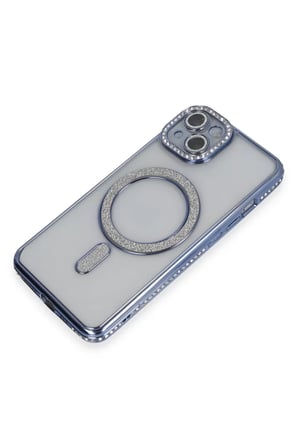 Newface Apple iPhone 13 Kılıf Joke Simli Magneticsafe Kılıf - Mavi