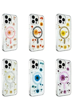Newface Apple iPhone 12 Kılıf Daisy Simli Magsafe Kapak - Mor