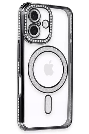 Newface Apple iPhone 16 Kılıf Joke Simli Magneticsafe Kılıf - Siyah