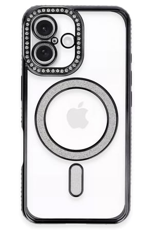 Newface Apple iPhone 16 Kılıf Joke Simli Magneticsafe Kılıf - Siyah