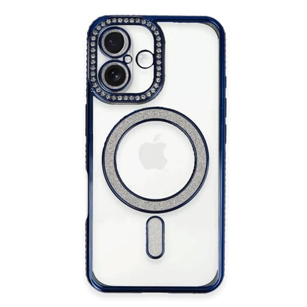 Newface Apple iPhone 16 Kılıf Joke Simli Magneticsafe Kılıf - Lacivert