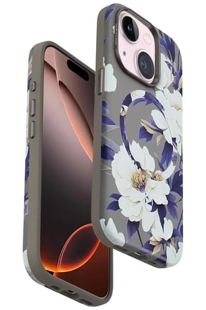 Onegif Apple iPhone 15 Plus Flower Series Magsafe Kapak - Gri