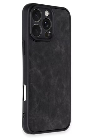 Newface Apple iPhone 16 Pro Max Kılıf Aras Deri Kapak - Siyah