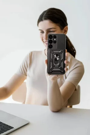 Newface Samsung Galaxy S25 Ultra Kılıf Pars Lens Yüzüklü Silikon - Siyah