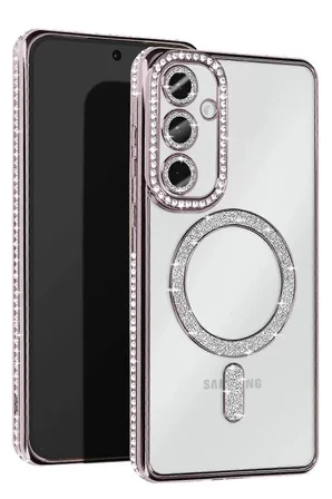 Newface Samsung Galaxy S25 Kılıf Joke Simli Magneticsafe Kılıf - Gümüş