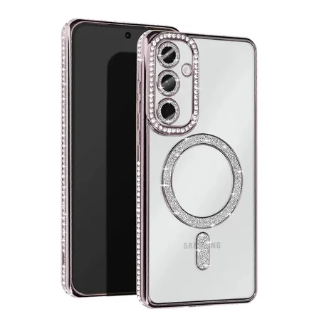 Newface Samsung Galaxy S25 Kılıf Joke Simli Magneticsafe Kılıf - Gümüş