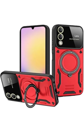 Newface Samsung Galaxy S25 Edge Kılıf Joy Lens Standlı Kapak - Kırmızı