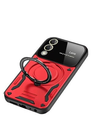Newface Samsung Galaxy S25 Edge Kılıf Joy Lens Standlı Kapak - Kırmızı