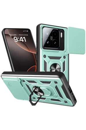 Newface Xiaomi Mi 15 Kılıf Pars Lens Yüzüklü Silikon - Yeşil