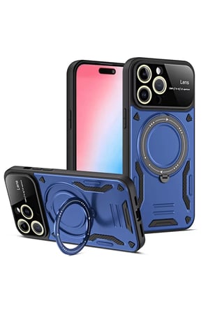 Newface Apple iPhone 15 Pro Joy Lens Standlı Kapak - Lacivert