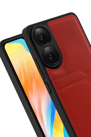 Newface Oppo A38 Sara Kartvizitli Deri Kılıf - Kırmızı
