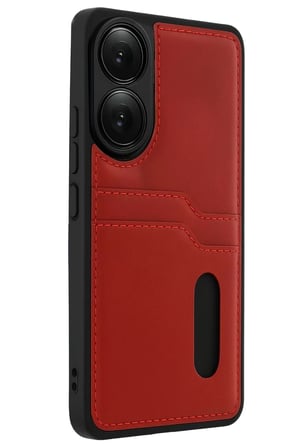 Newface Oppo A38 Sara Kartvizitli Deri Kılıf - Kırmızı