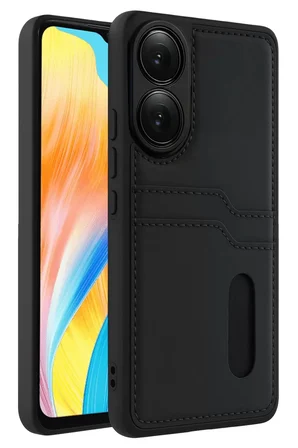 Newface Oppo A38 Sara Kartvizitli Deri Kılıf - Siyah