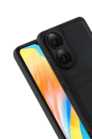 Newface Oppo A38 Sara Kartvizitli Deri Kılıf - Siyah