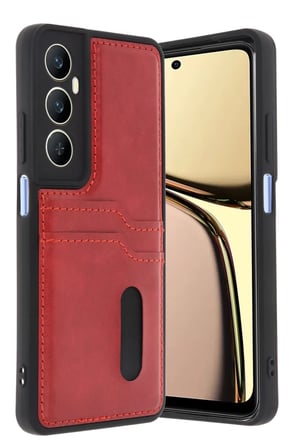 Newface Realme C65 Sara Kartvizitli Deri Kılıf - Kırmızı