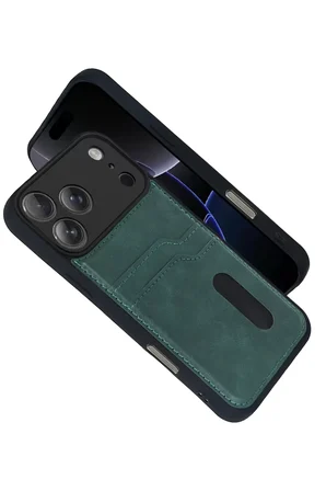 Newface Apple iPhone 17 Pro Max Sara Kartvizitli Deri Kılıf - Yeşil