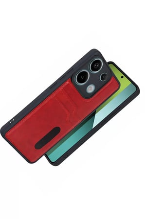 Newface Xiaomi Redmi 15C 4G Sara Kartvizitli Deri Kılıf - Kırmızı