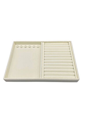 Yerli Üretim Venedik Model Süet Kumaş Krem 34/24 cm Tırnaklı-Sosisli Takı Çekmece Içi Standı