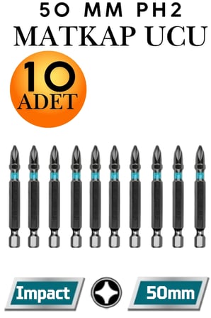 10'lu Ph2 Bits Uç Seti 50mm S2 Çelik Mıknatıslı Yıldız Vidalama Ucu 5 cm Matkap Uçları Vida Sökme Takma Aparatı Darbeli Matkap Şarjlı Tornavida Uçları Profesyonel S2 Çelik Mıknatıslı Ph2 Yıldız Uç