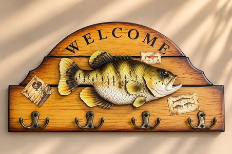 Balık Figürlü Ahşap Welcome Duvar Askısı Ve Anahtarlık