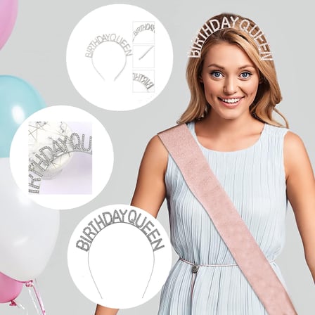 Gümüş Renk Kristal Taşlı Parlak Birthday Queen Yazılı Kraliçe Taç x cm
