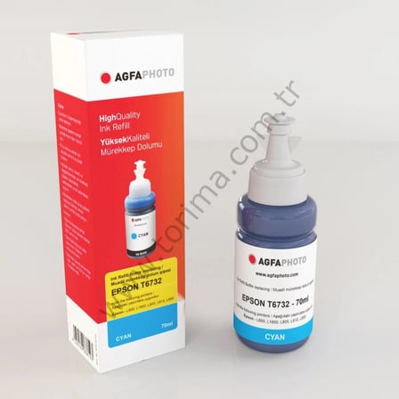 Delux Serisi Agfaphoto T6732 İnkjet Mürekkep Cyan(Mavi) Ofis Sarfiyatı Yazıcı Mürekkebi