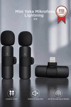 Delux Serisi Torima Mini Yaka Mikrofonu Lightning 2 Adet K9 Sesler Konuşma İletişim