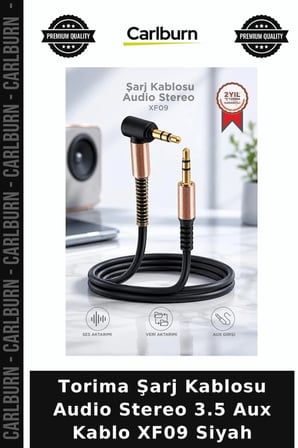 Torima Şarj Kablosu Audio Stereo 3.5 Aux Kablo XF09 Siyah Müzik Keyfi Bağlantı Ses Deneyimi