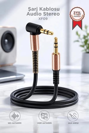 Torima Şarj Kablosu Audio Stereo 3.5 Aux Kablo XF09 Siyah Müzik Keyfi Bağlantı Ses Deneyimi
