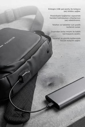 Premium Omuz Çantası Şifreli Usb Şarjlı Günlük Çanta 88039 Cep Askı Spor
