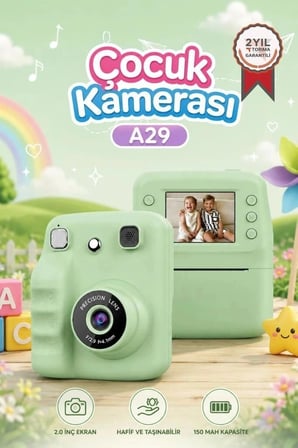 Delux Serisi Torima Dijital Fotoğraf Makinesi A29 Yeşil Oyuncak Alet Eğlence Aracı Resim Baskılı