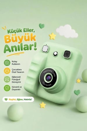 Delux Serisi Torima Dijital Fotoğraf Makinesi A29 Yeşil Oyuncak Alet Eğlence Aracı Resim Baskılı